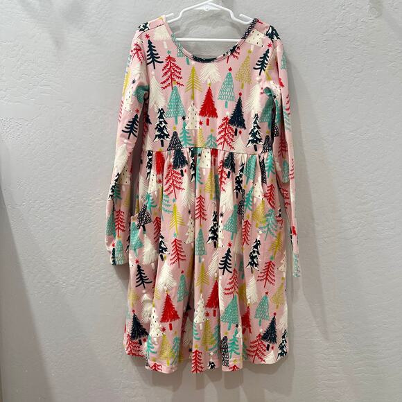 Hanna Andersson Christmas Pink Twinkly Trees Long Sleeve Skater Dress - Picture 1 of 8